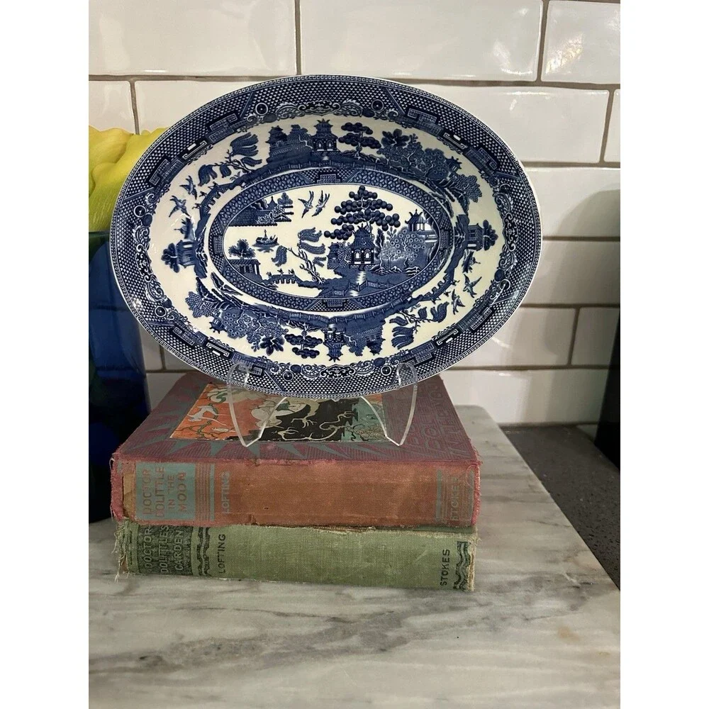 Johnson Bros Blue Willow Vegetable Serving Bowl 9” England Oval Bowl Vintage